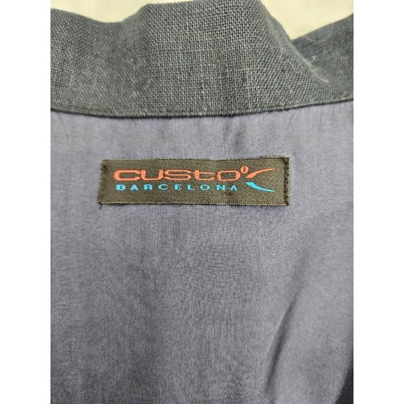 Custo Barcelona Silk Mini Dress Womens XS/S? Linen Collar Blue Black Long Sleeve - Picture 7 of 7